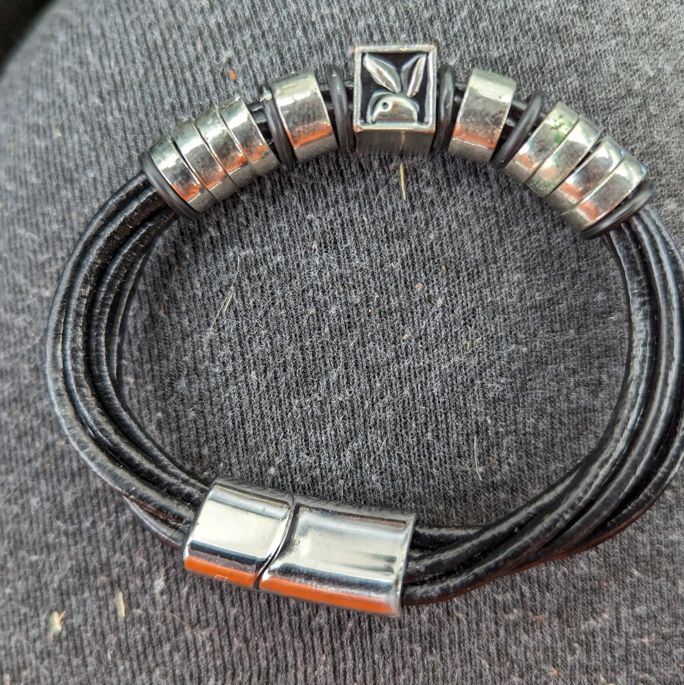 Bunny Steel Leather Charm Bracelet